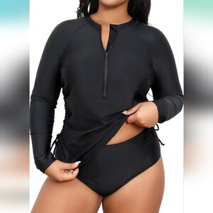 HOLIPICK Ruched 2 Piece Rash Guard Swimsuit with Built in Bra